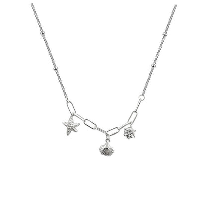 S925 sterling silver shell starfish necklace