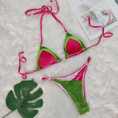 Sexy bikini, metal love decorative swimsuit, spliced women&