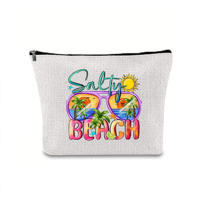 Linen printed cosmetic bag, cosmetic lipstick storage bag, small simple zipper evening clutch bag,