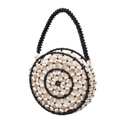 Small round wooden bead bag, hand-woven bag, women&