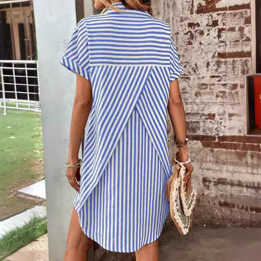 V-Neckline Striped Casual Holiday Dress