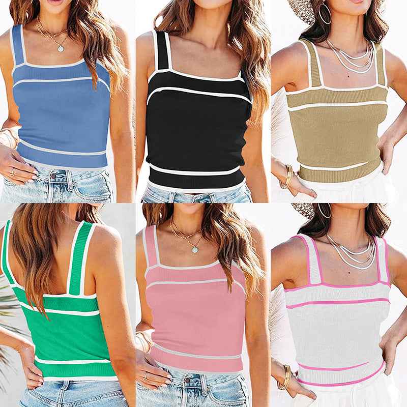 Small suspender vest, sexy inside and outside, sleeveless bottom color matching top for women