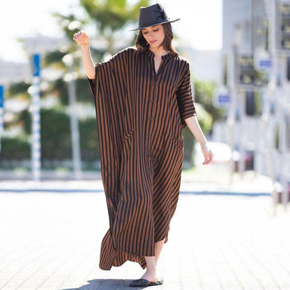 Black &amp; Brown Striped Beach Robe ¨C Sexy Single-Breasted Bikini Cover-Up, Vacation Kimono