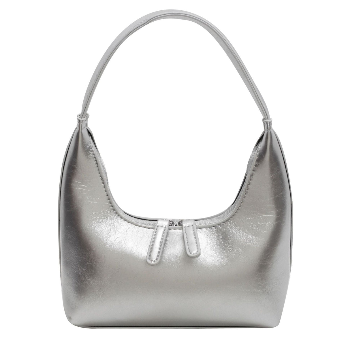 Silver mini hobo shoulder bag, small shoulder purse, women&