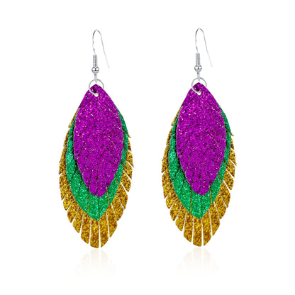 Bohemian Geometric Drop Earrings - Lightweight Feather, Leaf &amp; Multi-Color Fringe Triple Tassel Dangles