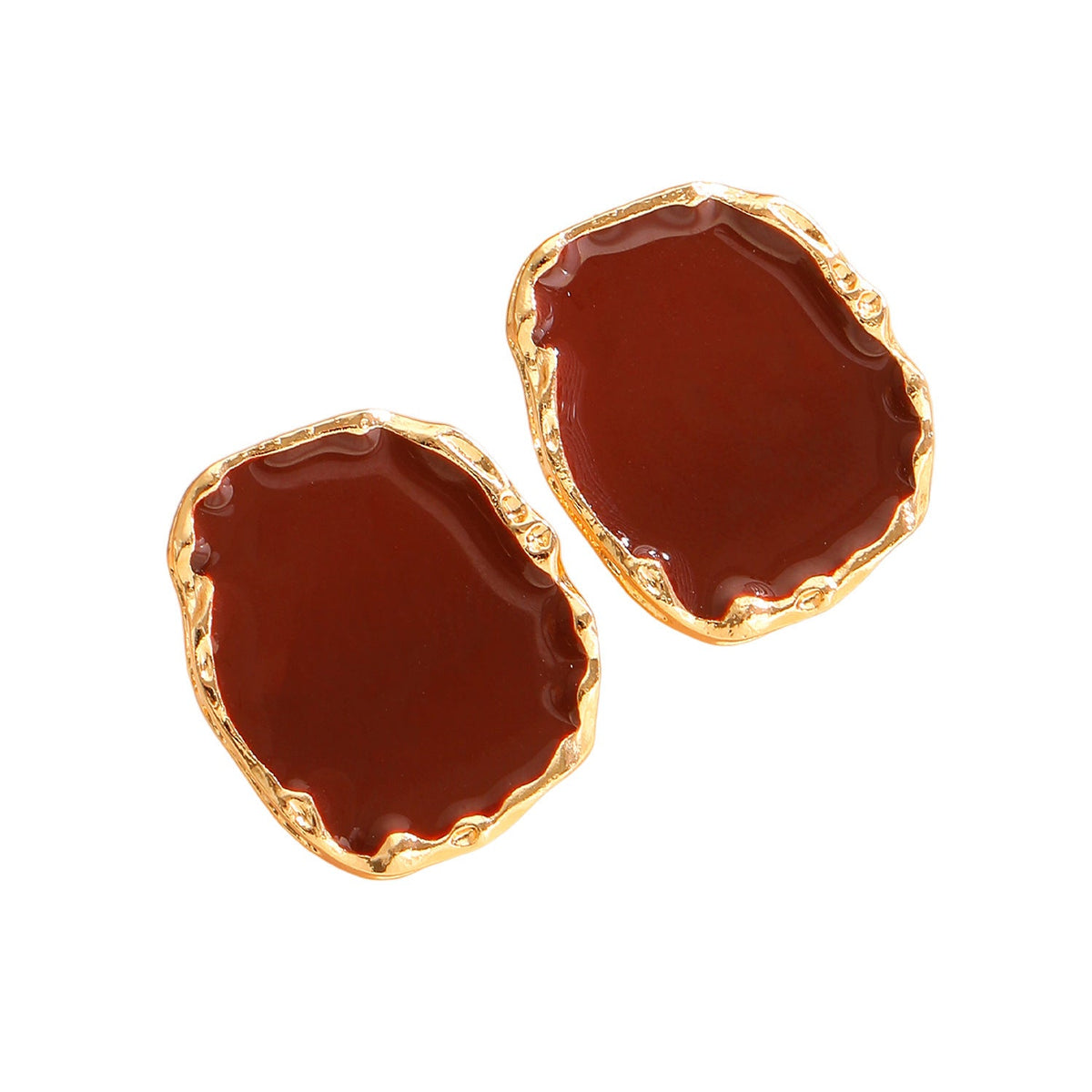 Vintage Irregular Square Red Black Glazed Ring &amp; Earrings Set Women Jewelry
