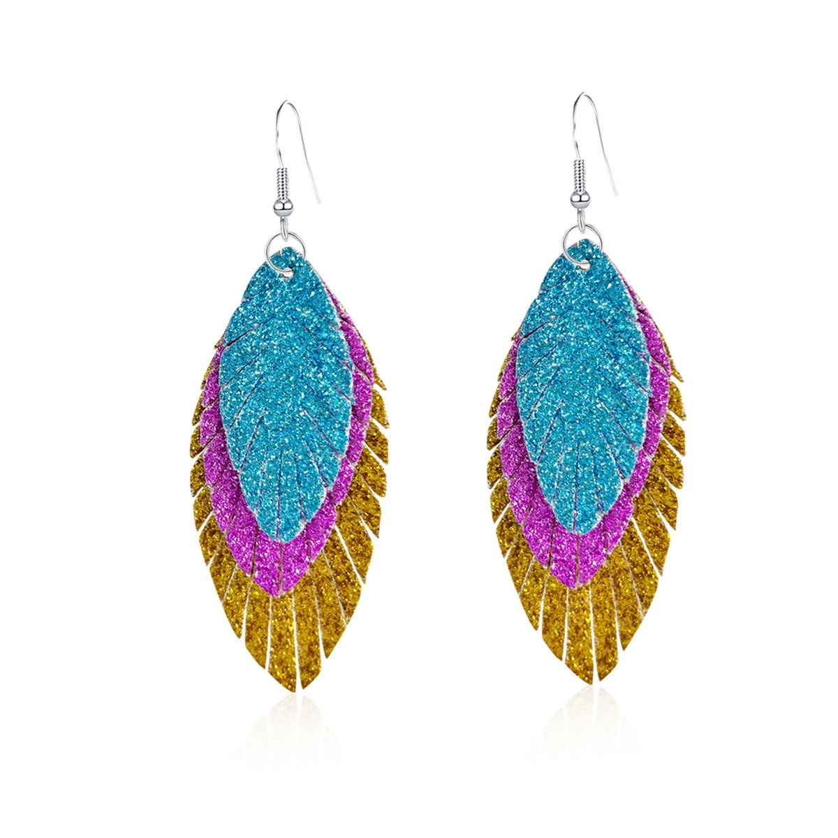 Bohemian Geometric Drop Earrings - Lightweight Feather, Leaf &amp; Multi-Color Fringe Triple Tassel Dangles