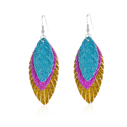 Bohemian Geometric Drop Earrings - Lightweight Feather, Leaf &amp; Multi-Color Fringe Triple Tassel Dangles