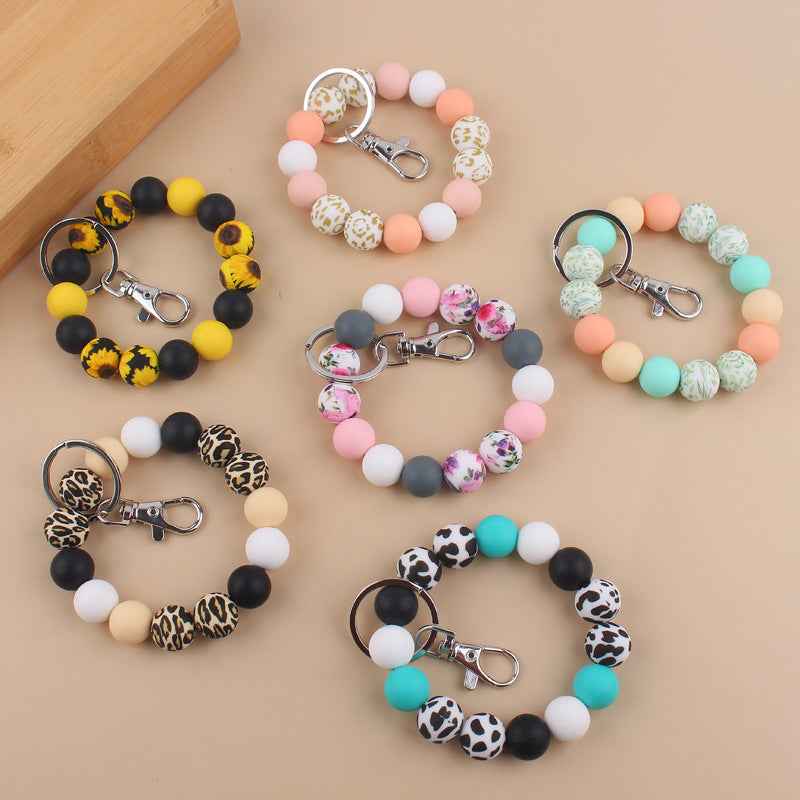 Silicone Beads Cow Sunflower Keychain Accessories, Creative Pendant Bracelet Bracelet Keyring Female