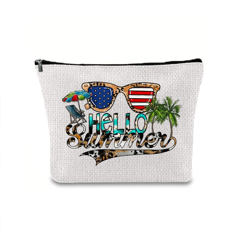 Linen printed cosmetic bag, cosmetic lipstick storage bag, small simple zipper evening clutch bag,