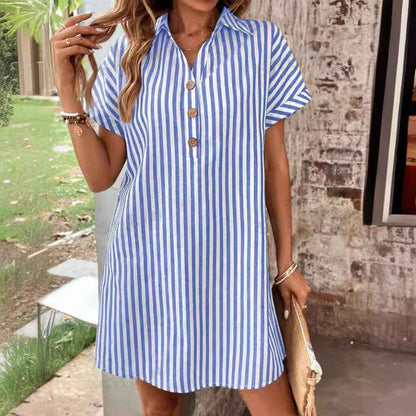 V-Neckline Striped Casual Holiday Dress