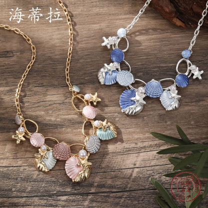 starfish necklace color oil painting shell necklace