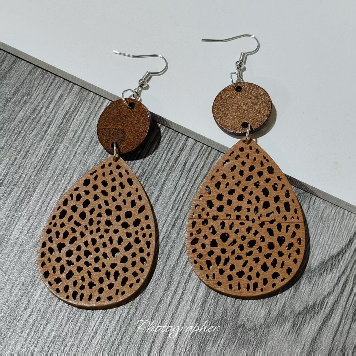 Bohemian Wood Disc and Leather Tassel Earrings