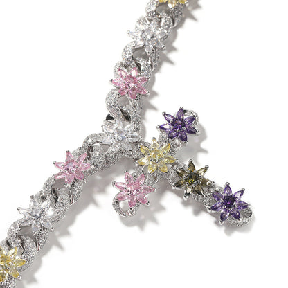 Colorful zircon ice flower cross necklace