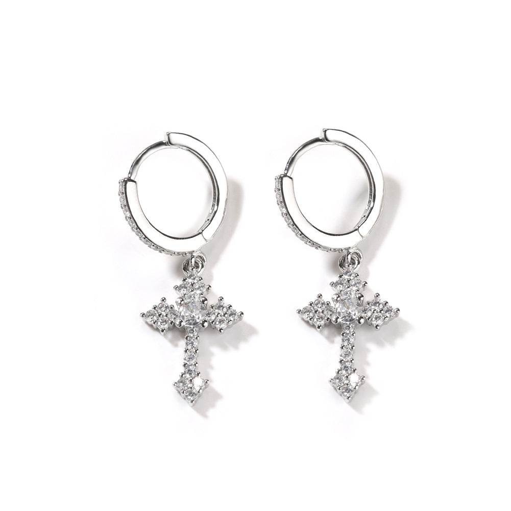 Hip-hop cubic zirconia cross earrings