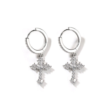 Hip-hop cubic zirconia cross earrings