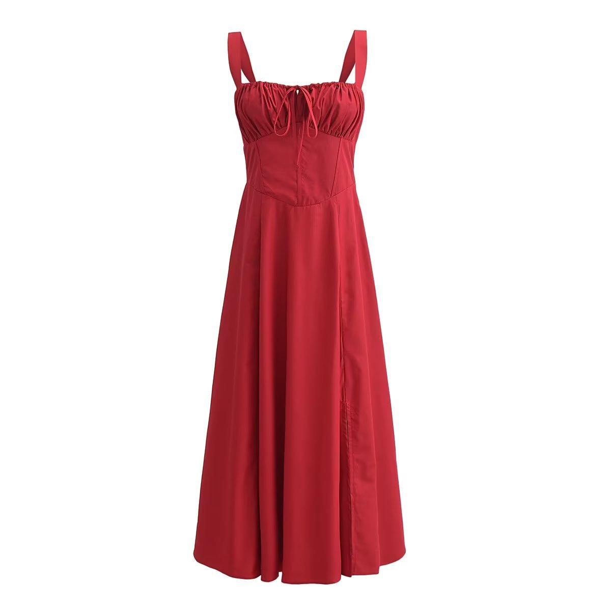Square Neck Bustier Midi Dress - Low Cut Sleeveless Swing Sundress with Lace Trim &amp; Spaghetti Straps