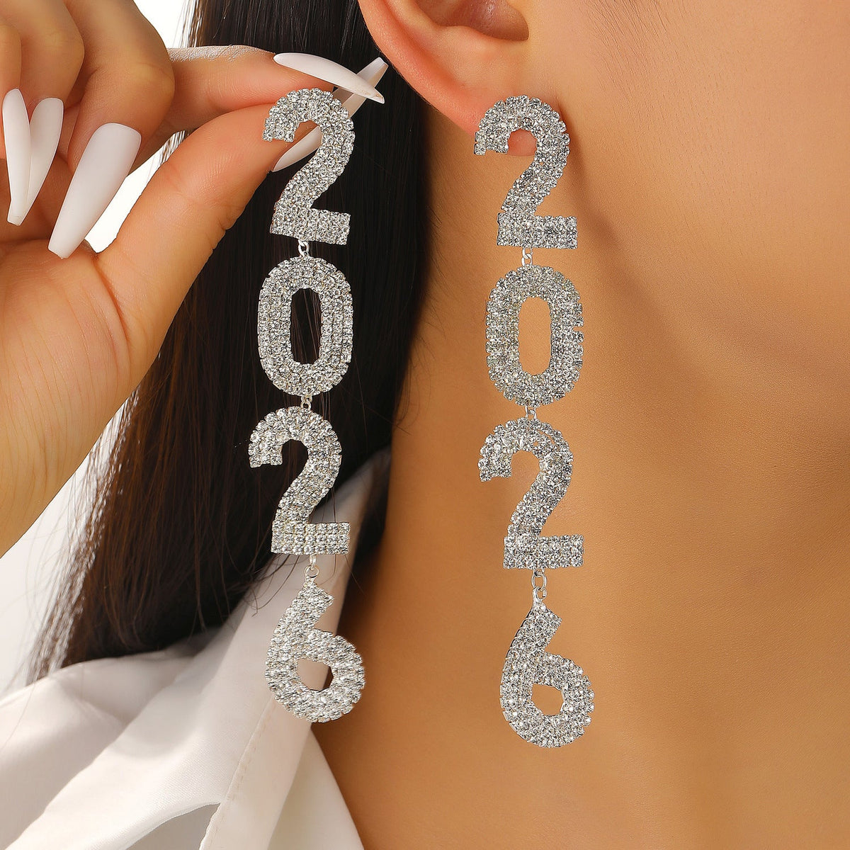 Zircon Inlaid Number Tassel Earrings &amp; Ring Set Luxury Party Jewelry