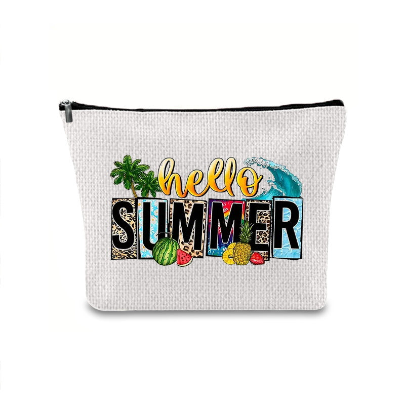 Linen printed cosmetic bag, cosmetic lipstick storage bag, small simple zipper evening clutch bag,