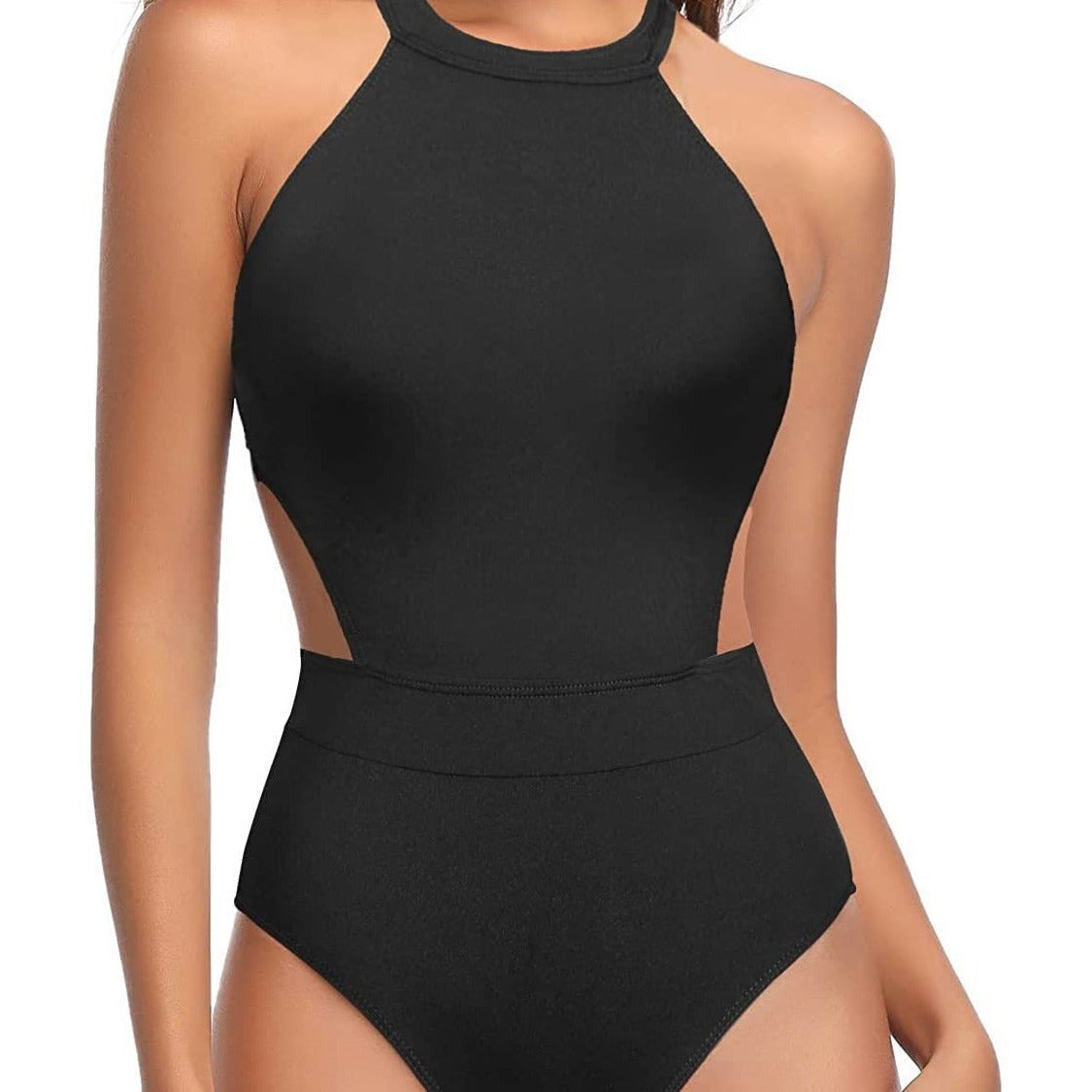 Solid Color One Piece Swimsuit Women&