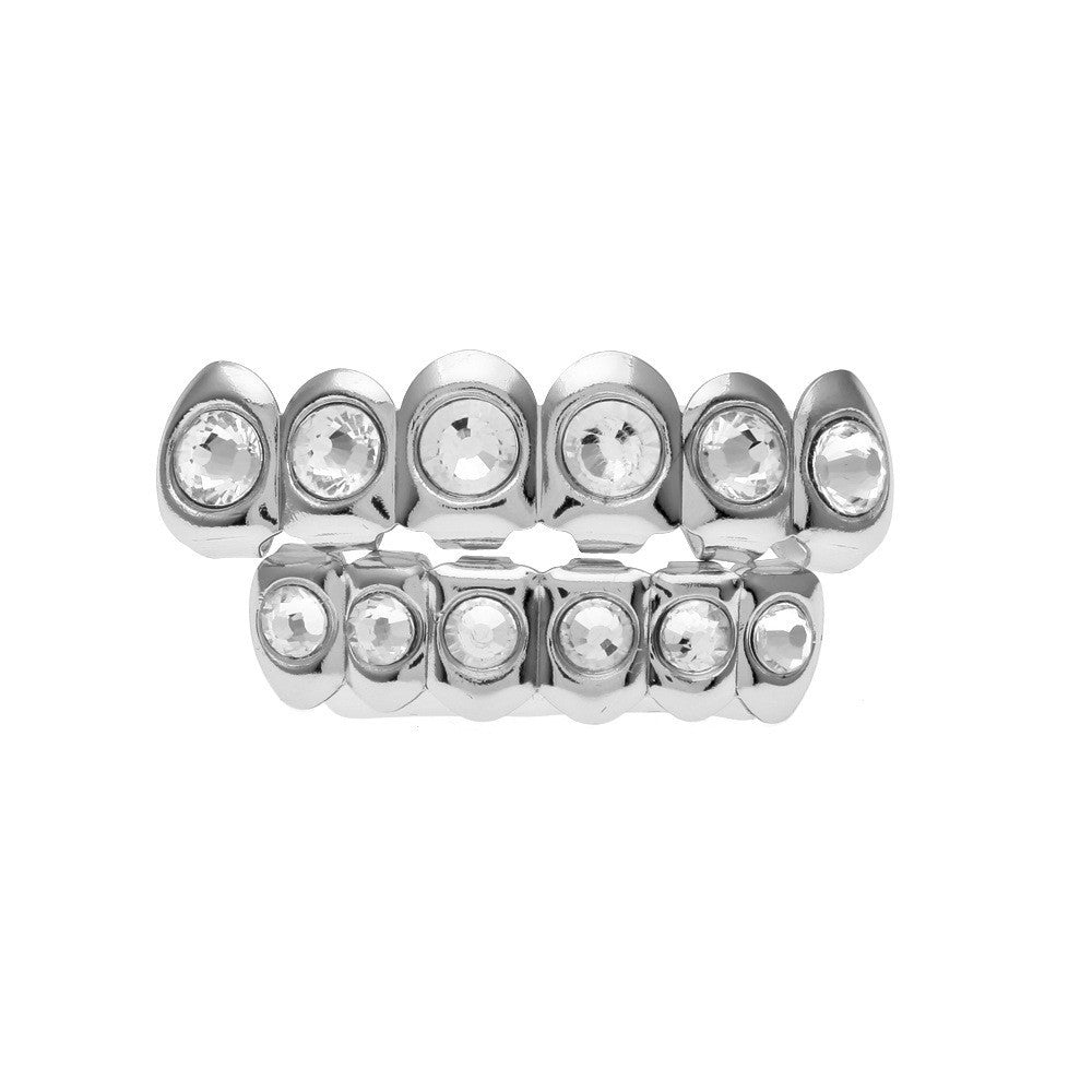 Hip-hop diamond-encrusted and gold-plated teeth grillz