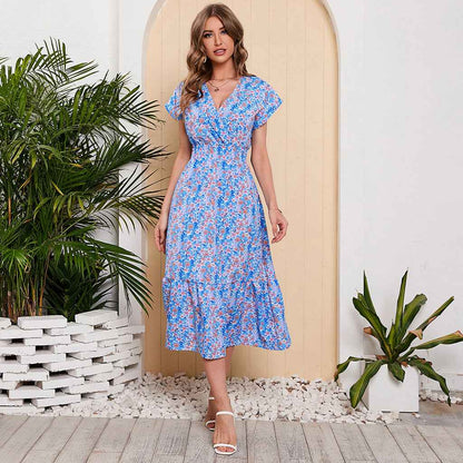 Women Summer Chiffon Floral Print Long Dress
