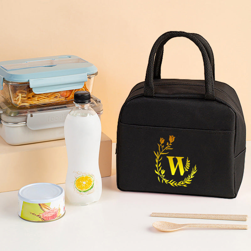 Letter pattern printed thermal insulation bag, lunch box bag, tote aluminum foil ice bag, lunch storage picnic bag, fresh-keeping bag