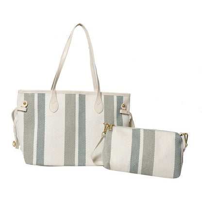 Canvas Striped Letter Print Tote – Large Shoulder &amp; Crossbody Bag, Trendy Versatile Shopper