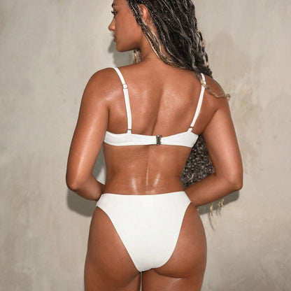 Solid Color Metal Decor Two Piece Bikini Set Women&