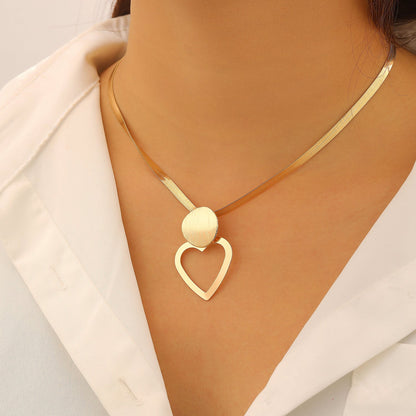 Creative Circle Heart Geometric Pendant Necklace &amp; Earrings Elegant Jewelry Set