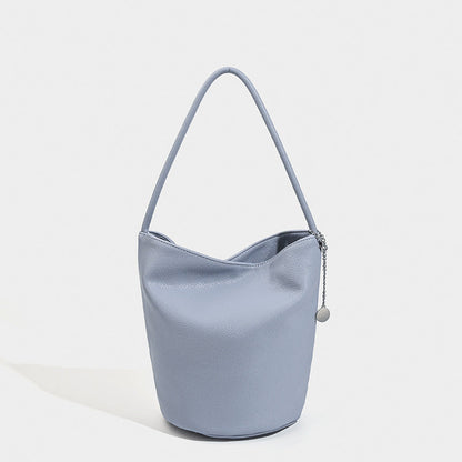 Retro soft leather bucket bag, women&