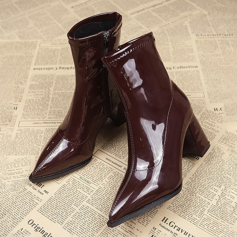 Chunky Heel Pointed Toe Ankle Boots