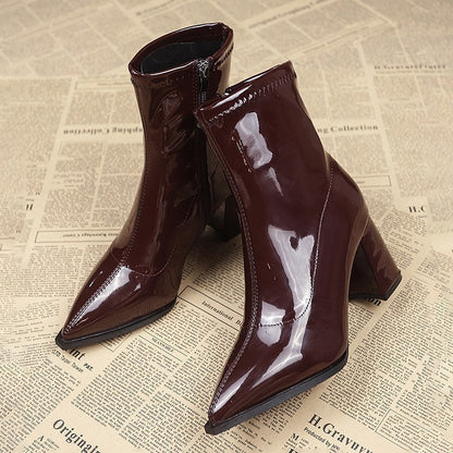 Chunky Heel Pointed Toe Ankle Boots