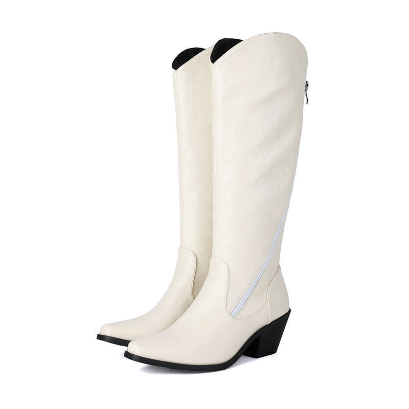 Chunky Heel Leather Martin Knee Boots | Big Sizes up to US16