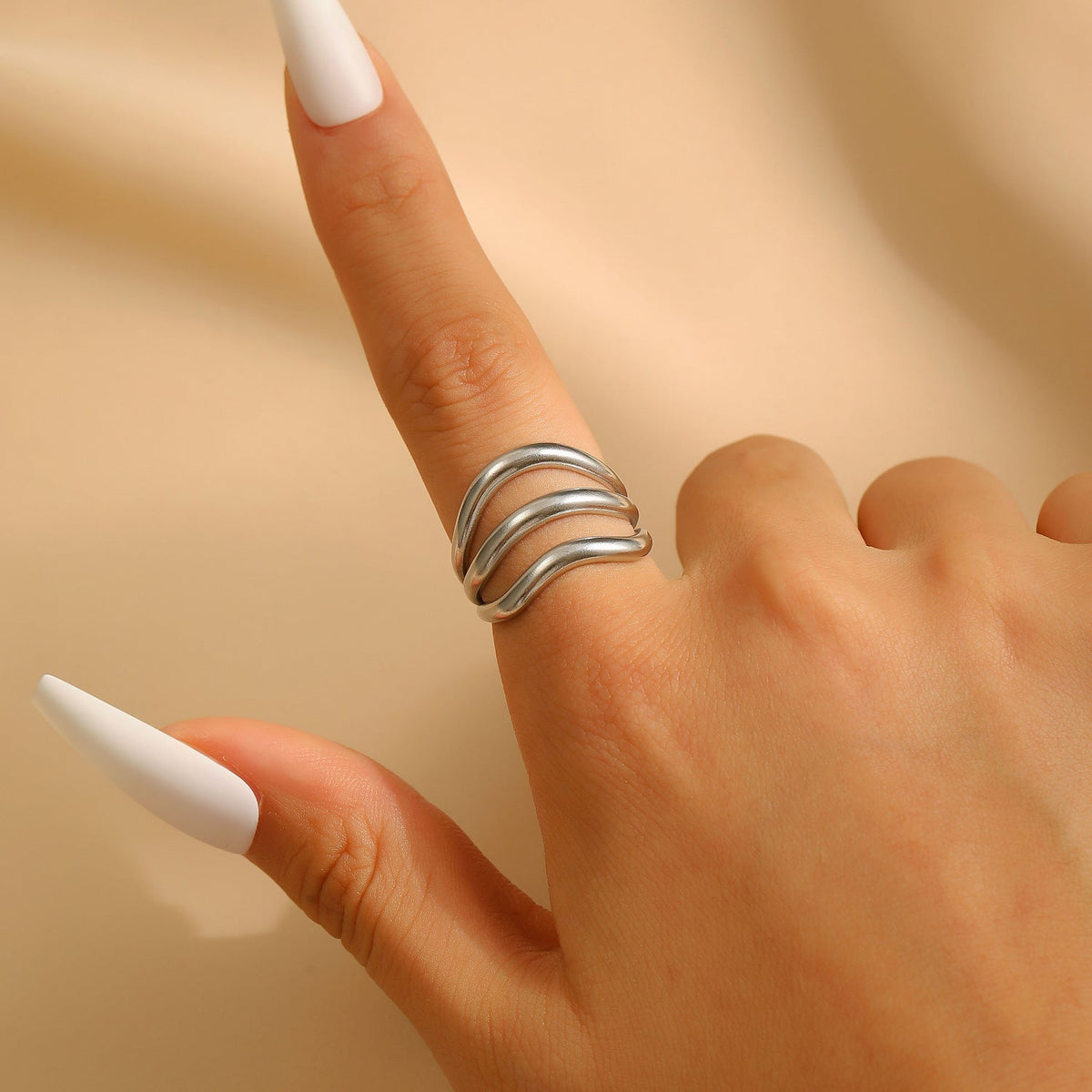 Exaggerated Vintage Stainless Steel Multi-Layer Wavy Ring &amp; Bangle Set Party Banquet