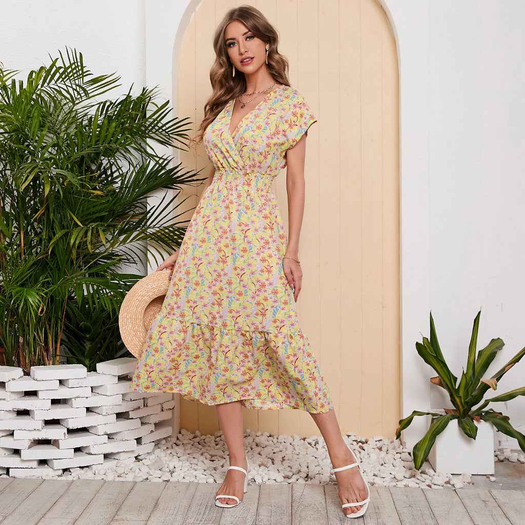 Women Summer Chiffon Floral Print Long Dress