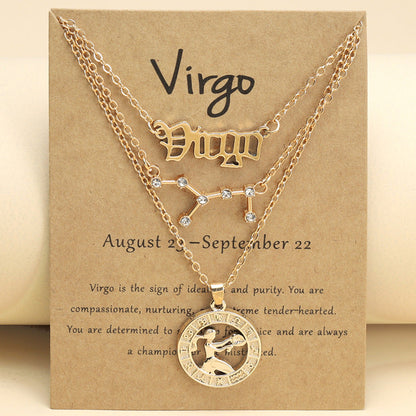 Zodiac Necklace Vintage English Star Image Pendant Three Piece Jewelry Set