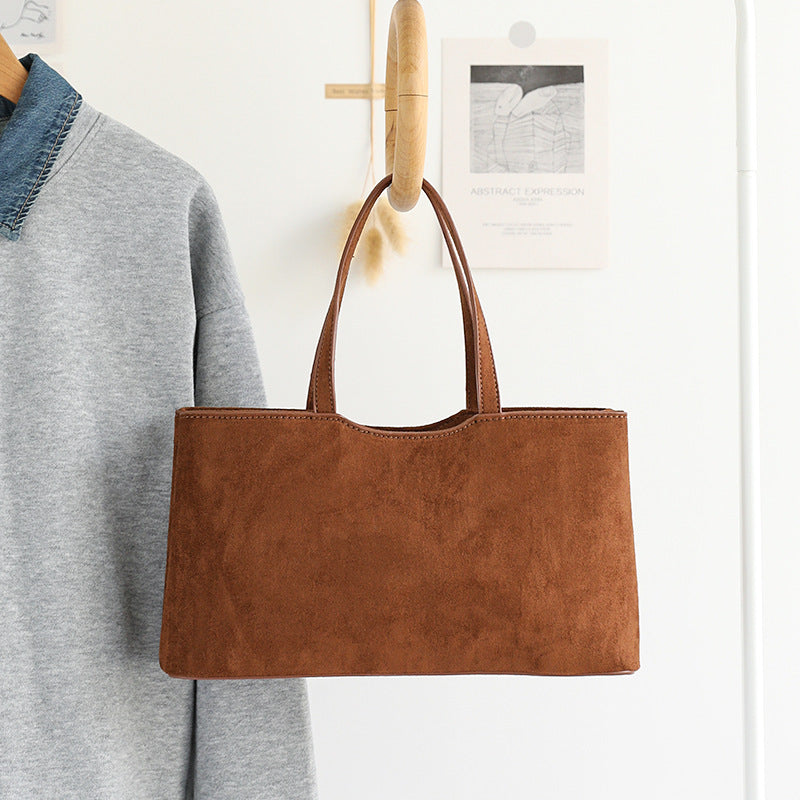 Retro Simple Handbag - Versatile Suede Baguette Bag for Fashionable Shoulder Hobo Style