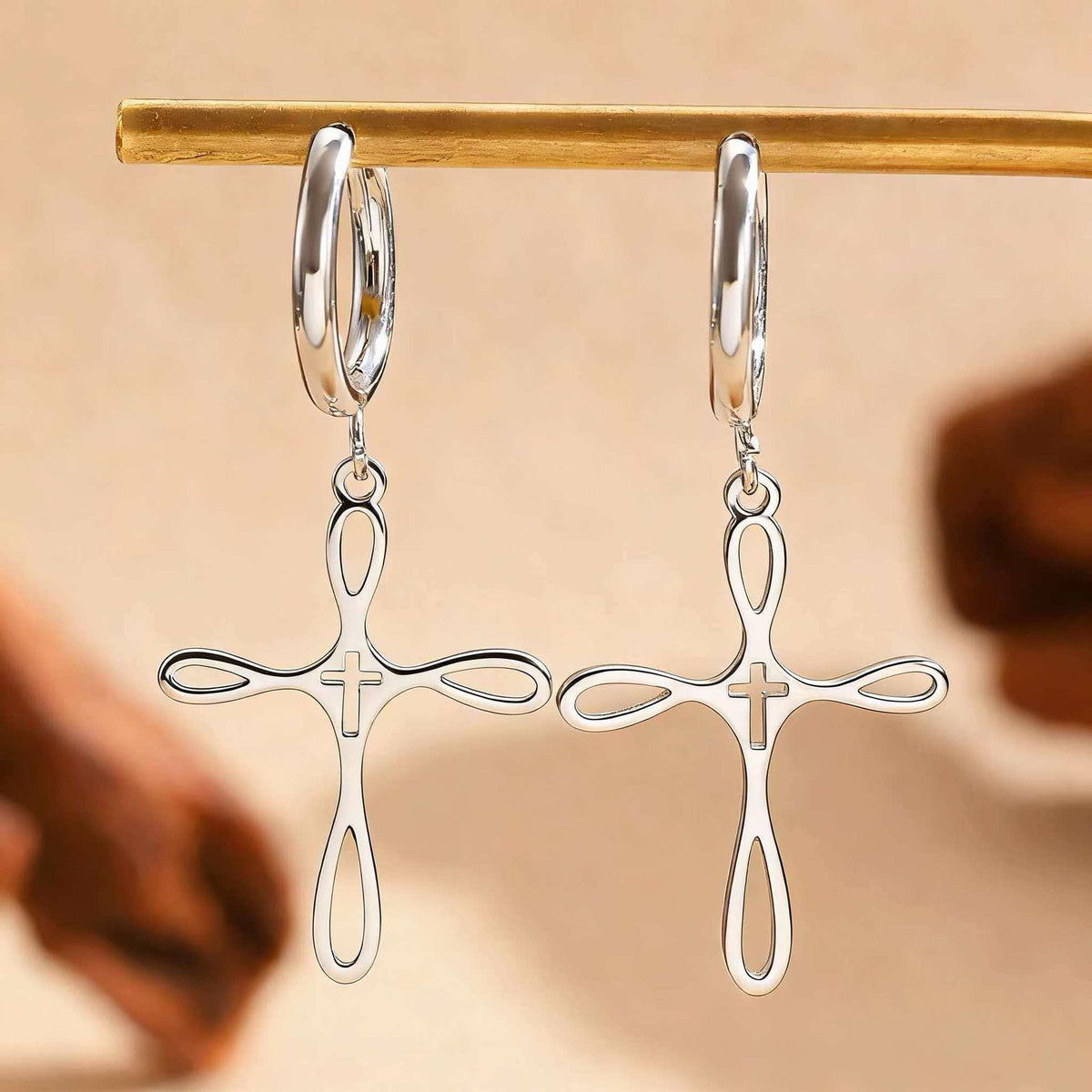 Cross Pendant Stainless Steel Clavicle Chain &amp; Earrings Set Simple Daily Jewelry