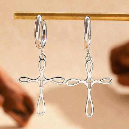 Cross Pendant Stainless Steel Clavicle Chain &amp; Earrings Set Simple Daily Jewelry