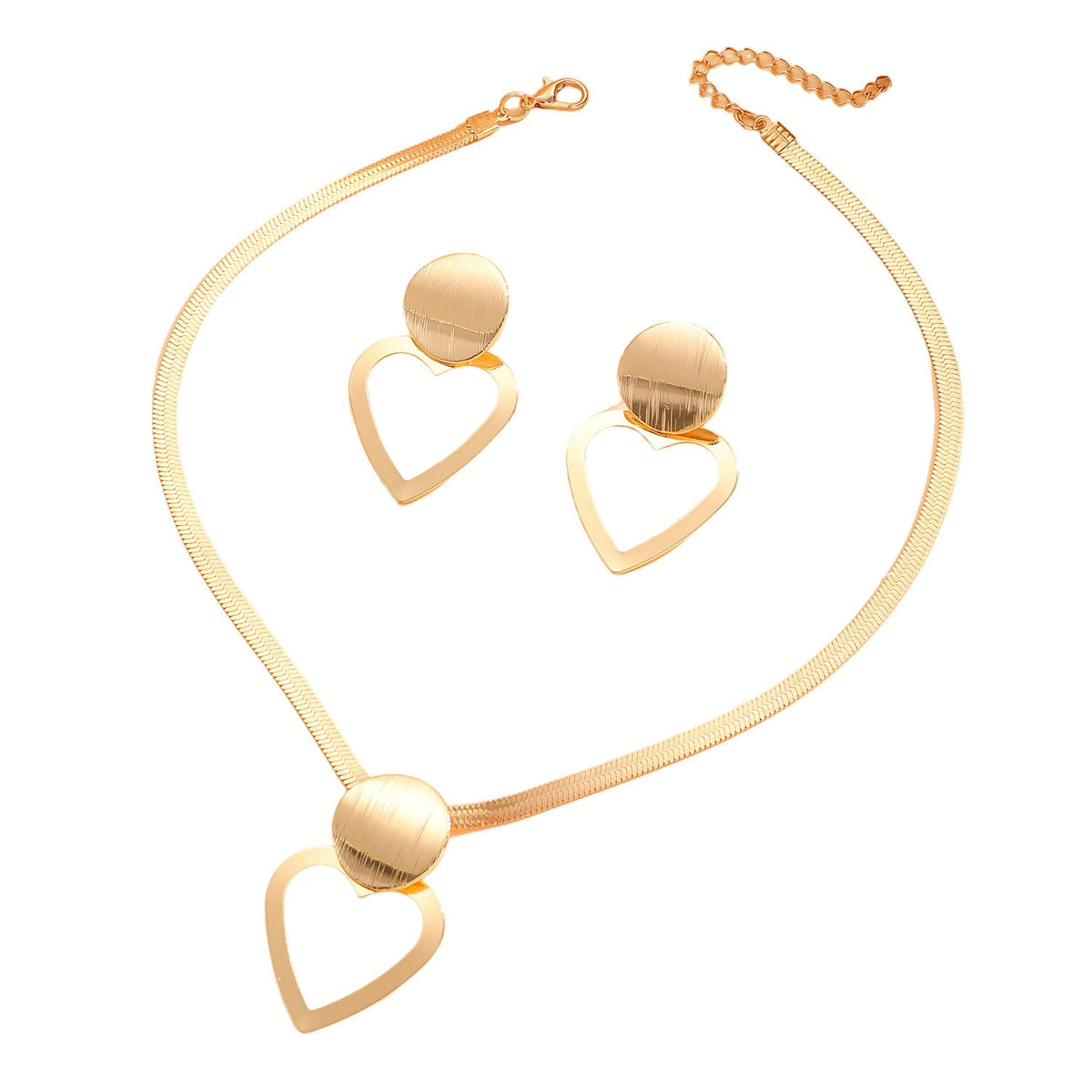 Creative Circle Heart Geometric Pendant Necklace &amp; Earrings Elegant Jewelry Set