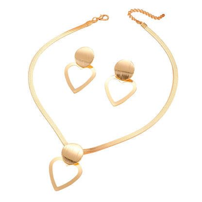 Creative Circle Heart Geometric Pendant Necklace &amp; Earrings Elegant Jewelry Set
