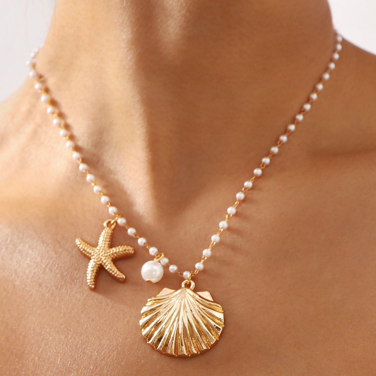 starfish necklace shell pearl light luxury necklace