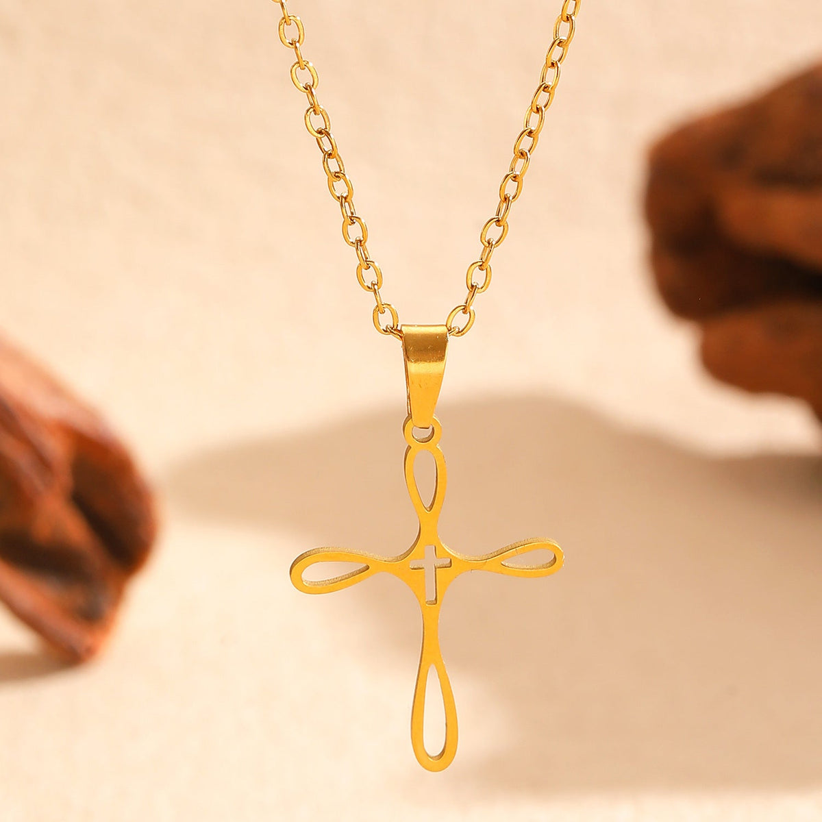 Cross Pendant Stainless Steel Clavicle Chain &amp; Earrings Set Simple Daily Jewelry