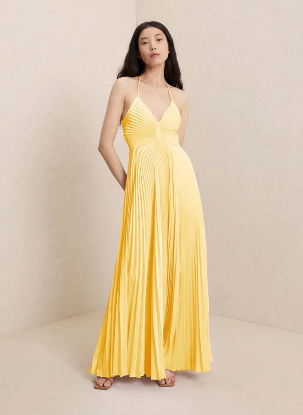 Pleated Tie-Strap Slip Dress
