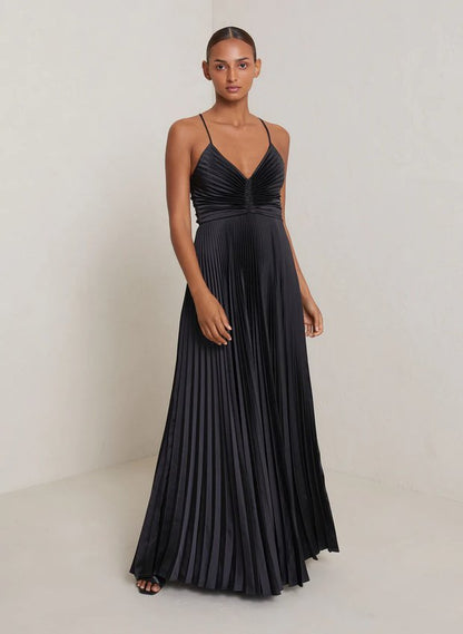 Pleated Tie-Strap Slip Dress
