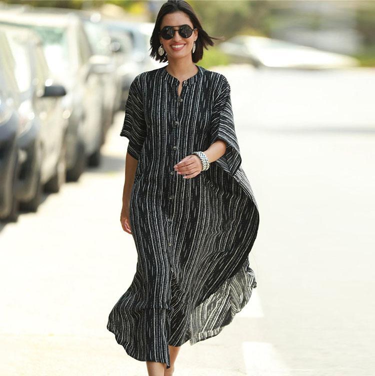 Black &amp; Brown Striped Beach Robe ¨C Sexy Single-Breasted Bikini Cover-Up, Vacation Kimono