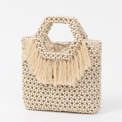 Beach Vacation Wooden Bead Bag – Handwoven Women&