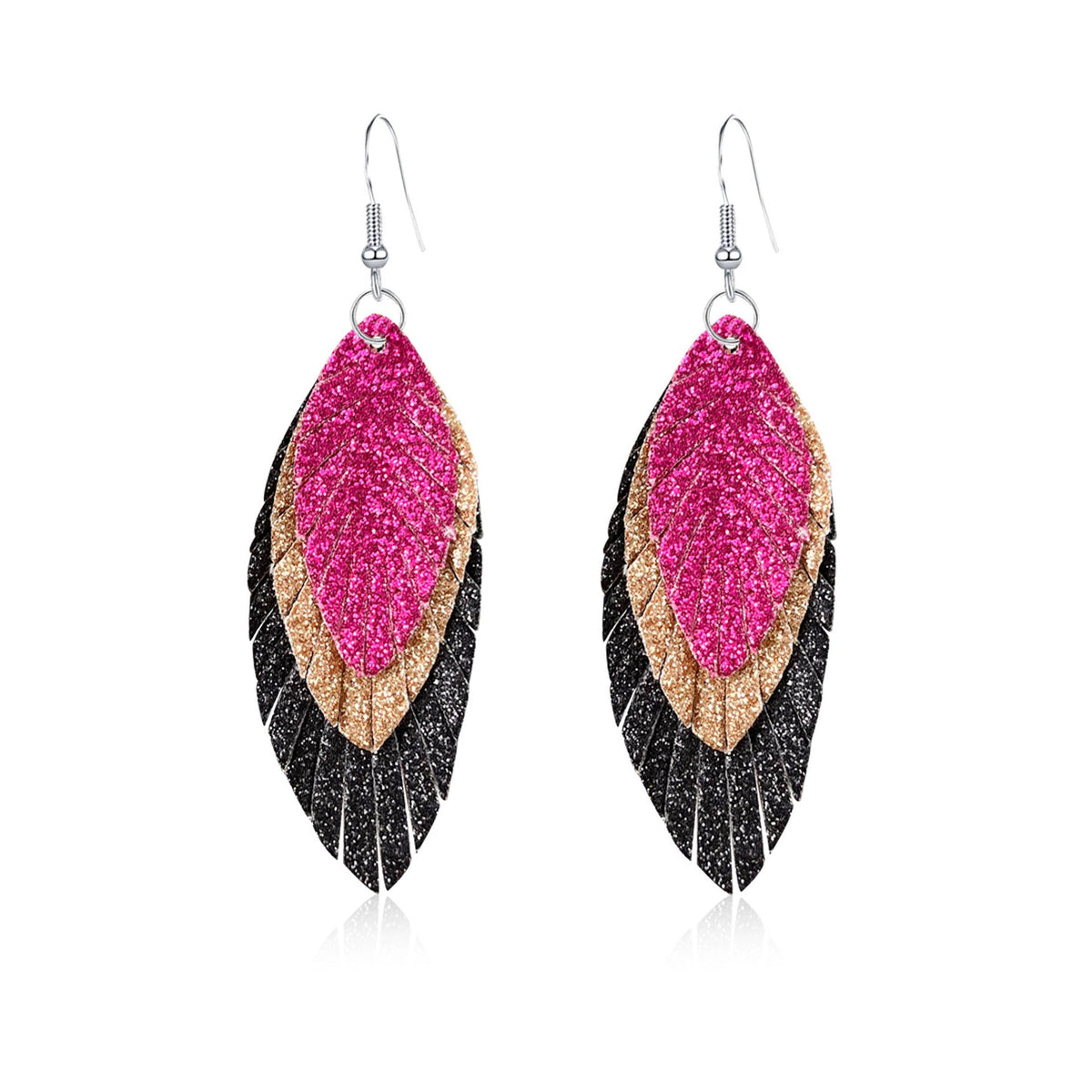 Bohemian Geometric Drop Earrings - Lightweight Feather, Leaf &amp; Multi-Color Fringe Triple Tassel Dangles