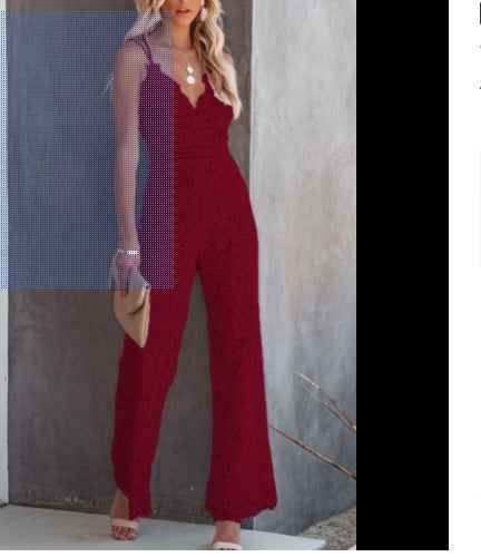 Deep V-Neck Spaghetti Strap Jumpsuit for Women
